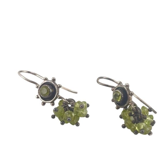 Exquisite 925 India Sterling Silver & Peridot Handmade Dangle Earrings - Picture 6 of 8